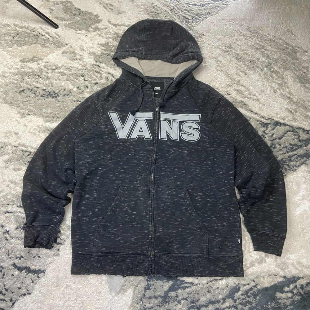 Vintage Y2K Vans Mens‎ L thrashed Dark Grey Heather Full Zip Logo Hoodie